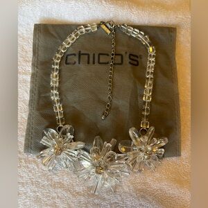 White House Black Market - Clear Acrylic Crystal Floral Bib Necklace NWOT